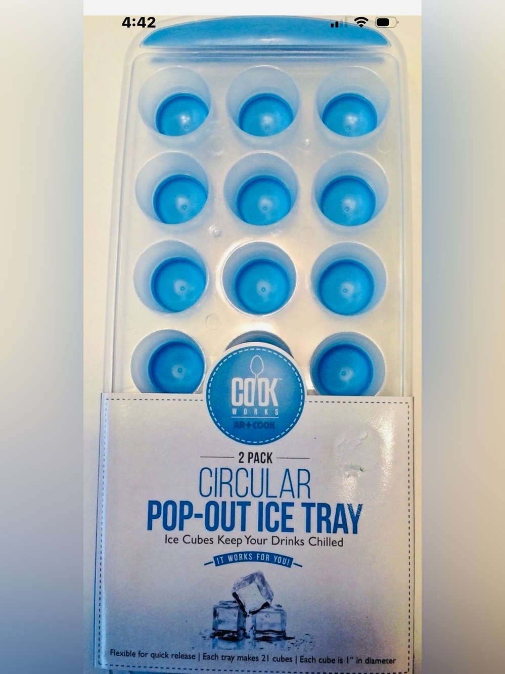 Cook Works Ice Cube Tay Set 2 Flexible Plastic Round Easy Pop Blue Mini Cubes